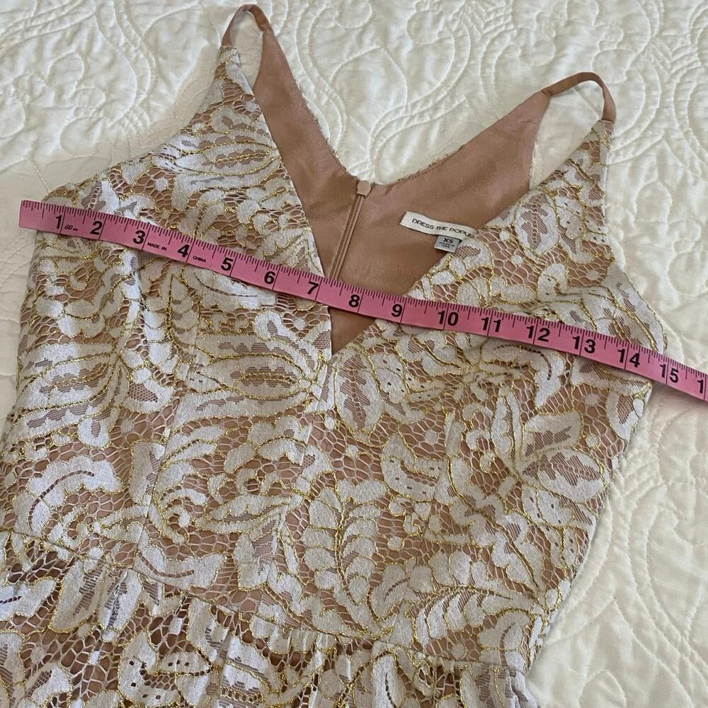 Dress The Population Melina Lace Maxi Dress Ivory Gold Sz XS Wedding Formal Prom - Picture 3 of 12